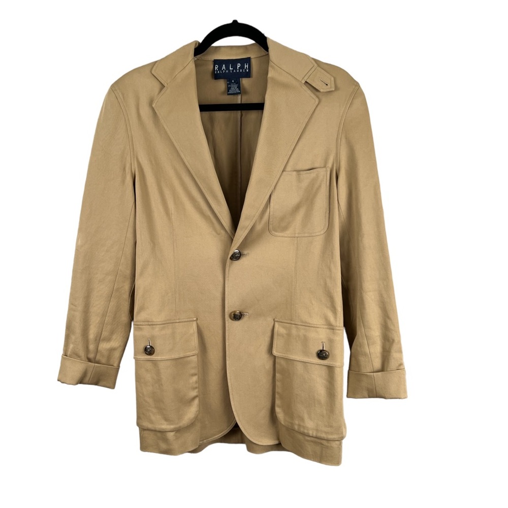 Ralph Ralph Lauren RRL Women’s Tan Blazer Stretch‎ Crest Buttons Size 4 Jacket